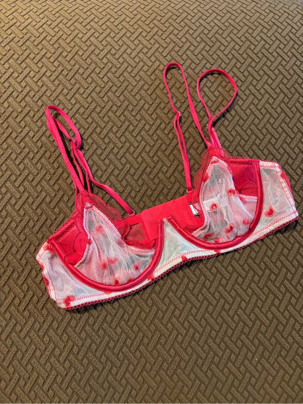 Victoria's Secret Hot Pink Sheer Heart-Embroidered Underwire Bra